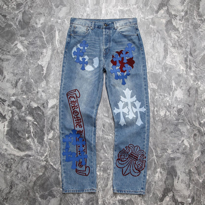 Chrome Hearts Crow Heart Limited doodle Blue Cow King Jeans